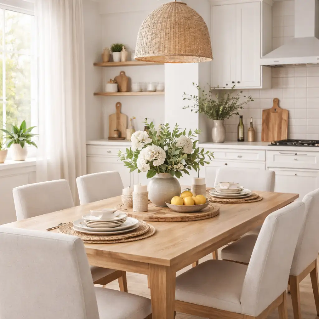 Kitchen and dining decor with modern table accents